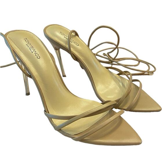 Tony Bianco Mavis Heels Sandal Leather Strappy Pointed Toe Caramel Venice Size 8 - Picture 6 of 15